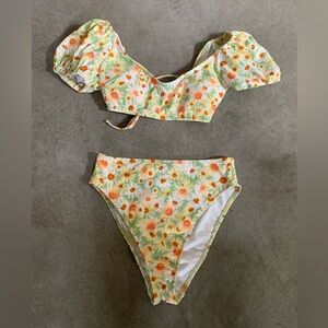 Floral Puff Sleeve Bikini Set